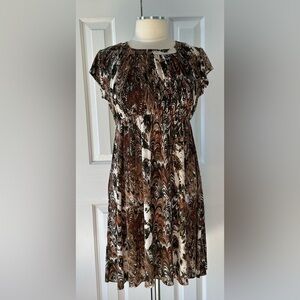 Miuse Abstract Brown Cream Fit & Flare Dress Size Large